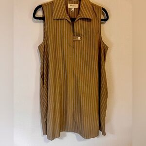 60s classy khaki and black striped Poplin dress with pockets by B.R. size M.